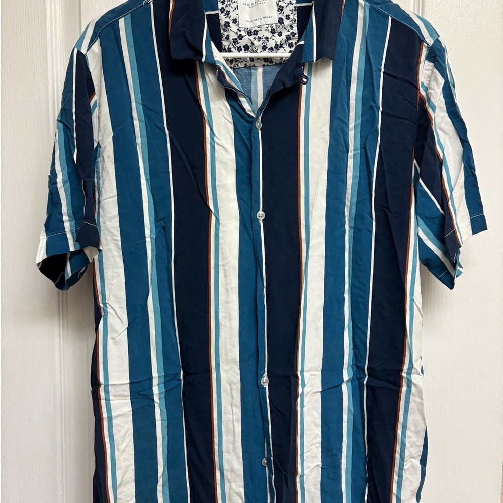 Denim Blue and White Casual Button Down Shirt